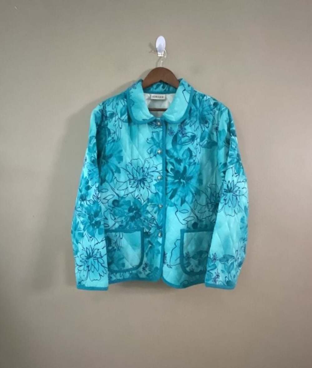 Graff Women's Turquoise Floral Quilted Button-Front Jacket
